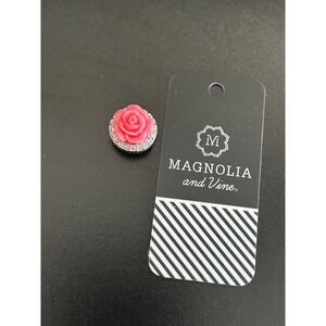 Snap Charm Pink Excellent Rose Flower Rhinestone Magnolia and Vine Mini Snap